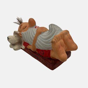 Vintage Dabs Japan Figural Ceramic Bank Old Man w/ Dog Sleeping Retirement Fund